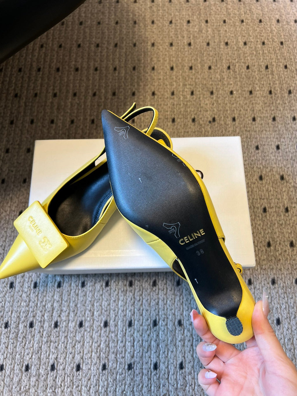 CELINE 26S HIGH-HEEL SLINGBACK 55 MM IN YELLOW CALFSKIN