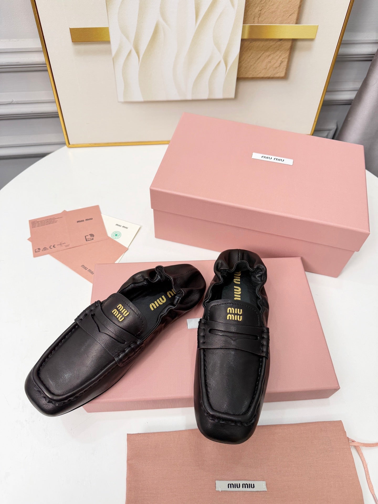 MIUMIU 26S RUCHES LOAFERS IN BLACK LAMBSKIN