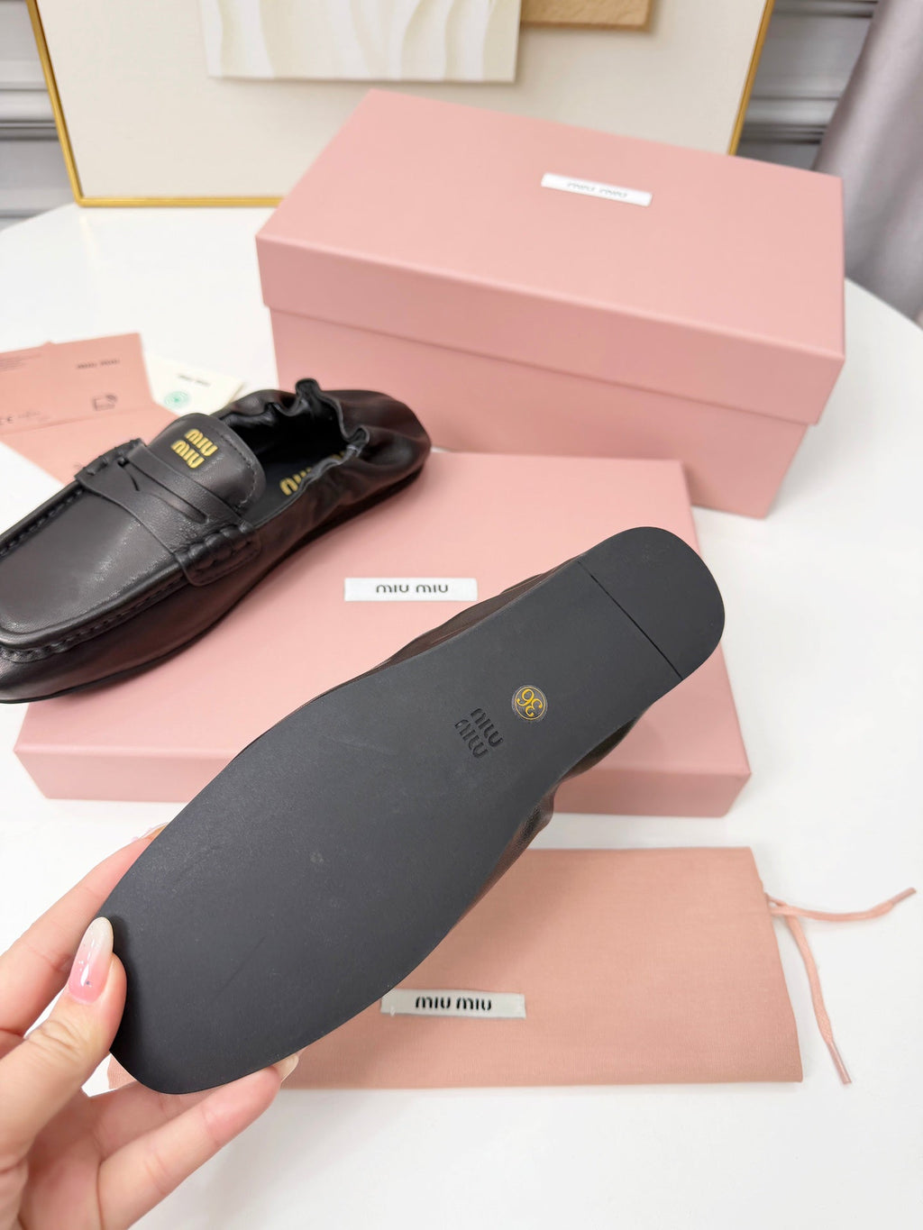 MIUMIU 26S RUCHES LOAFERS IN BLACK LAMBSKIN