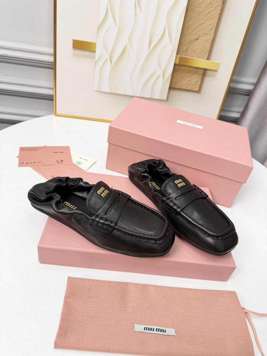 MIUMIU 26S RUCHES LOAFERS IN BLACK LAMBSKIN