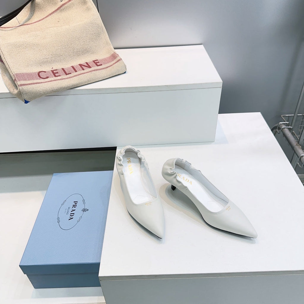 PRADA 26S PUMPS 55MM IN CREAM WHITE CALFSKIN