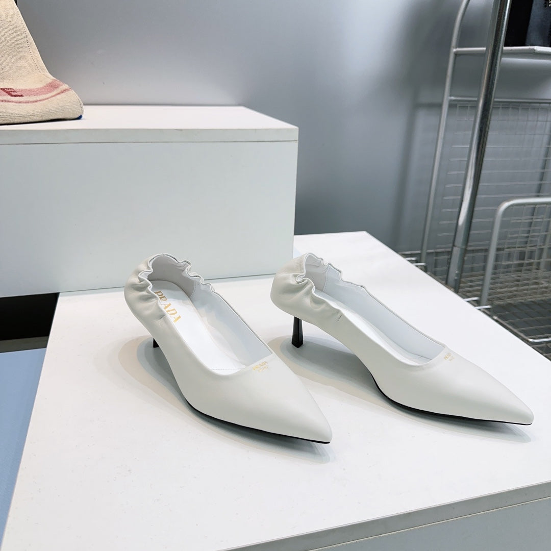 PRADA 26S PUMPS 55MM IN CREAM WHITE CALFSKIN