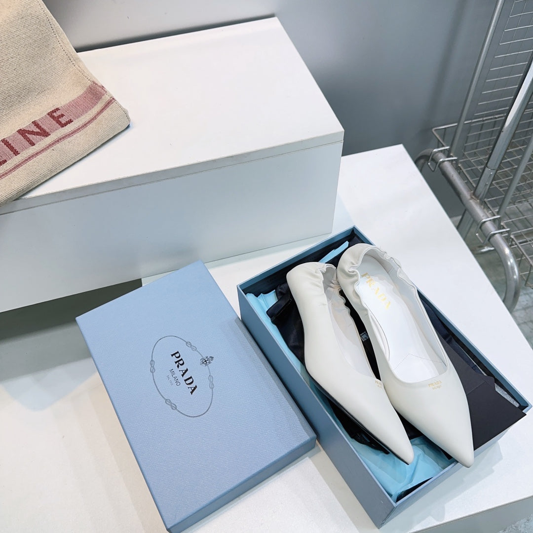PRADA 26S PUMPS 55MM IN CREAM WHITE CALFSKIN