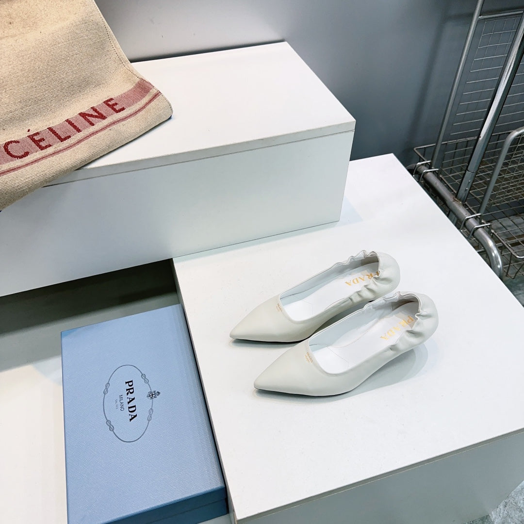 PRADA 26S PUMPS 55MM IN CREAM WHITE CALFSKIN