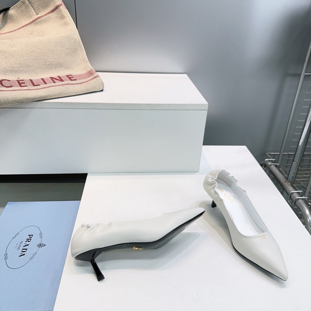 PRADA 26S PUMPS 55MM IN CREAM WHITE CALFSKIN
