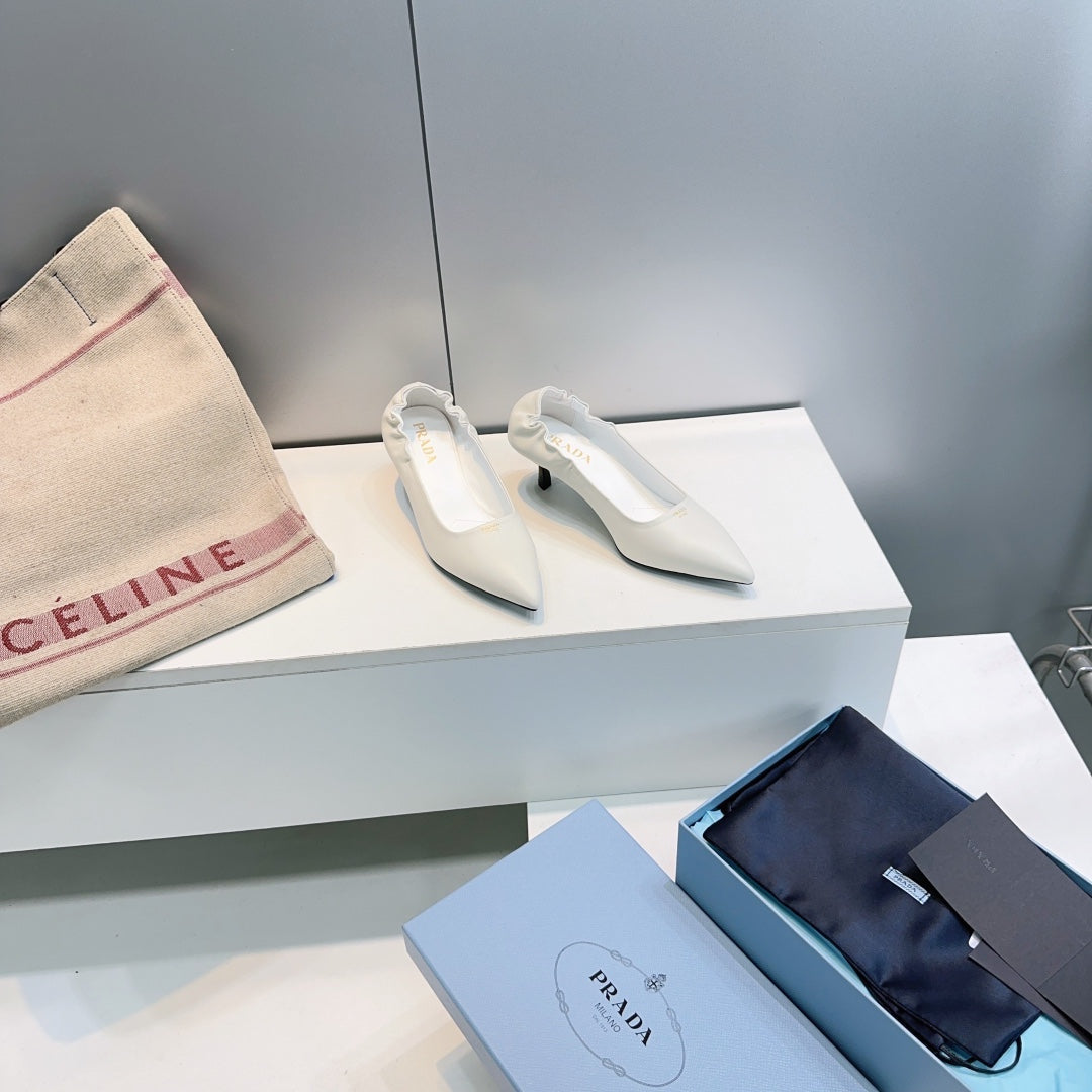 PRADA 26S PUMPS 55MM IN CREAM WHITE CALFSKIN