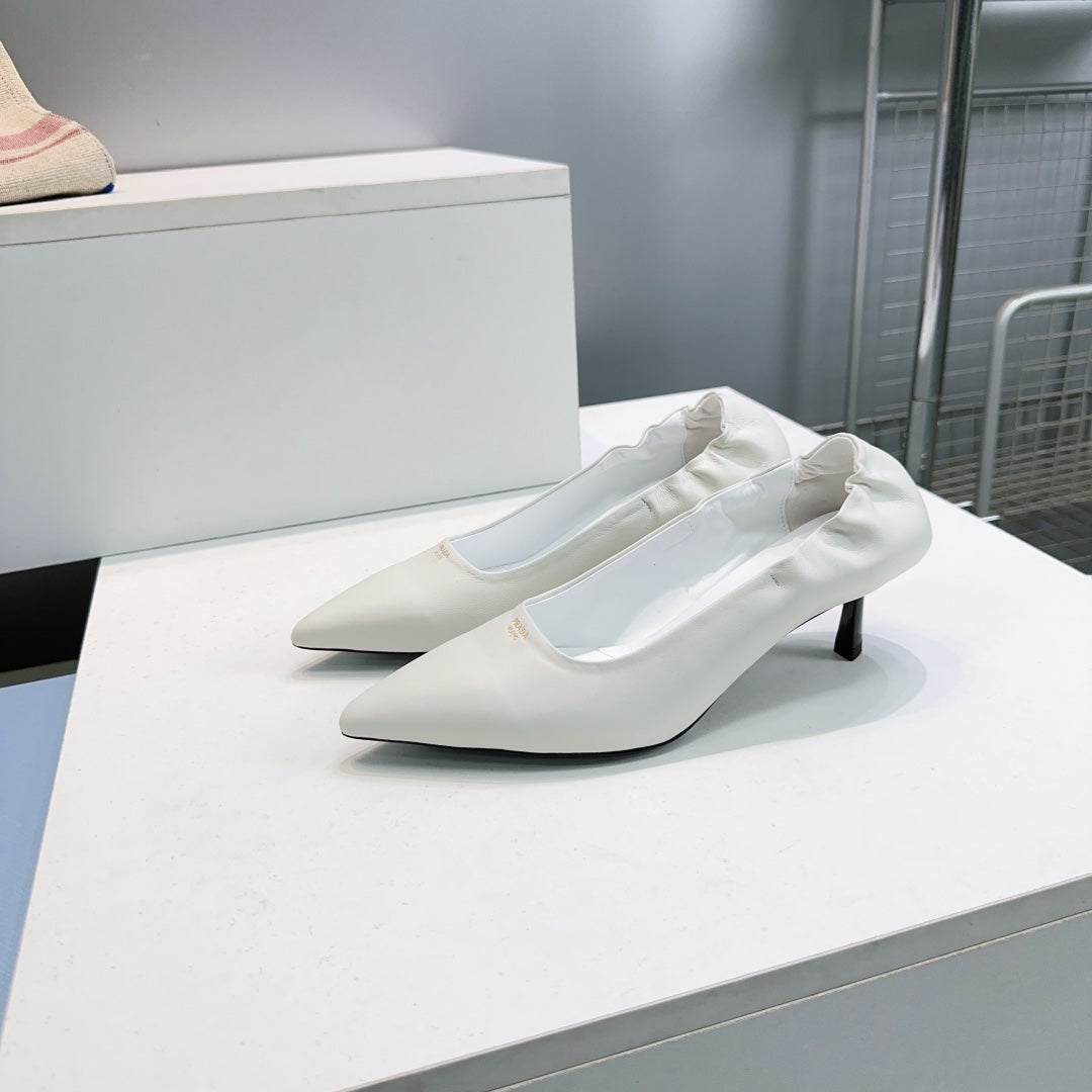 PRADA 26S PUMPS 55MM IN CREAM WHITE CALFSKIN