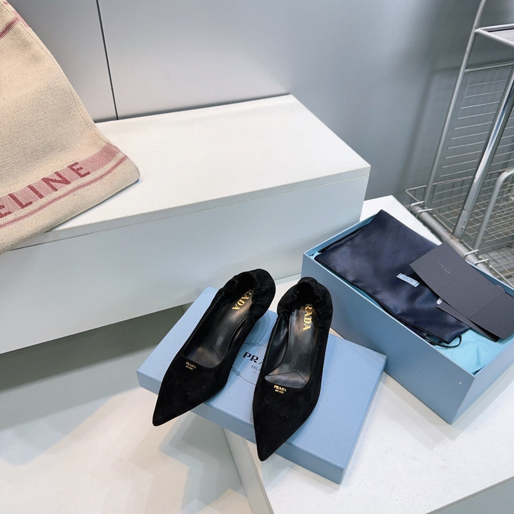 PRADA 26S PUMPS 55MM IN BLACK SUEDE