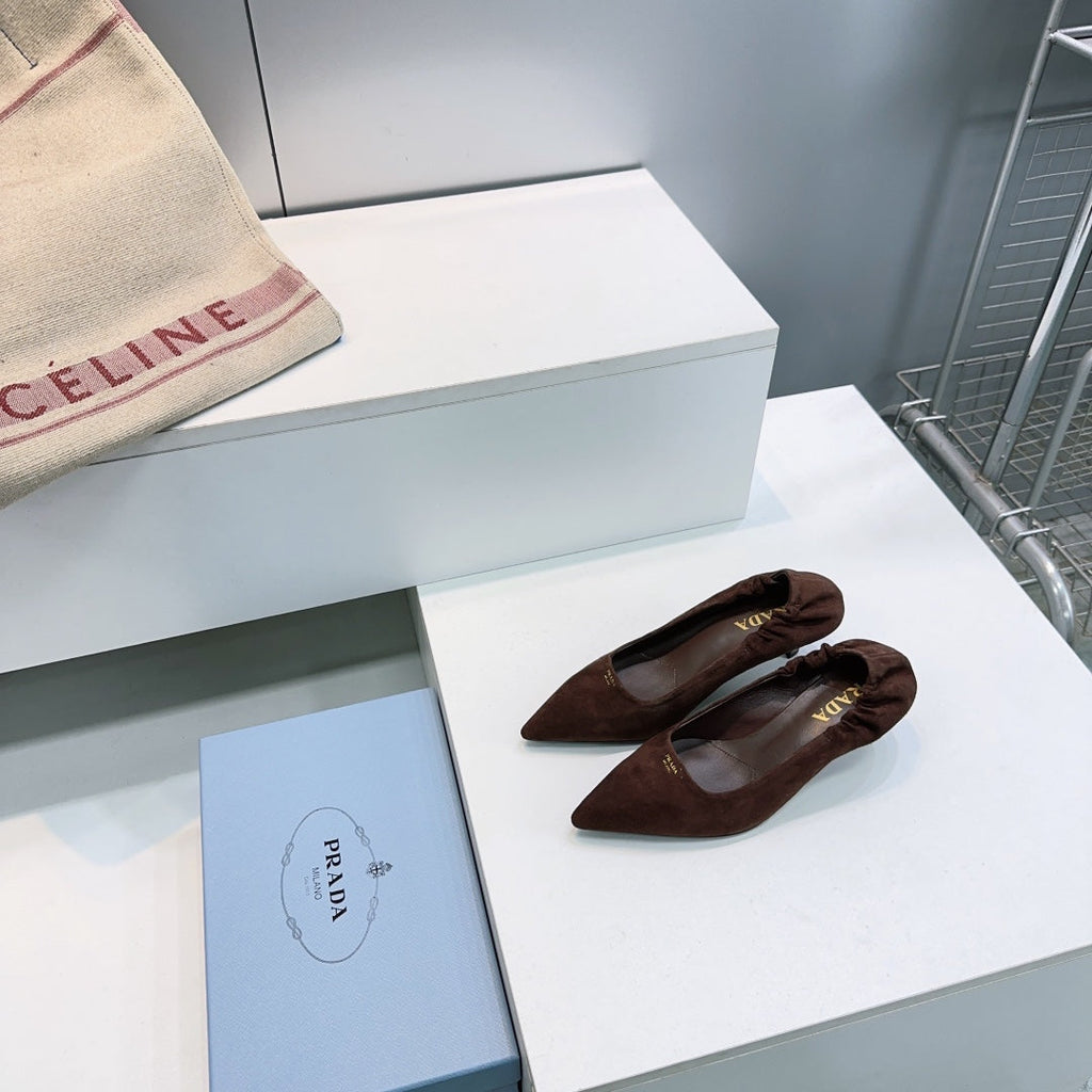 PRADA 26S PUMPS 55MM IN DARK BROWN SUEDE