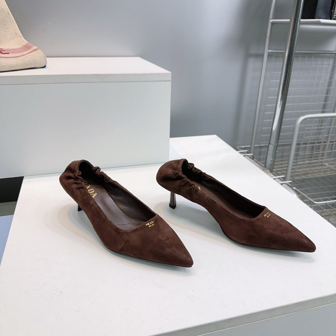 PRADA 26S PUMPS 55MM IN DARK BROWN SUEDE