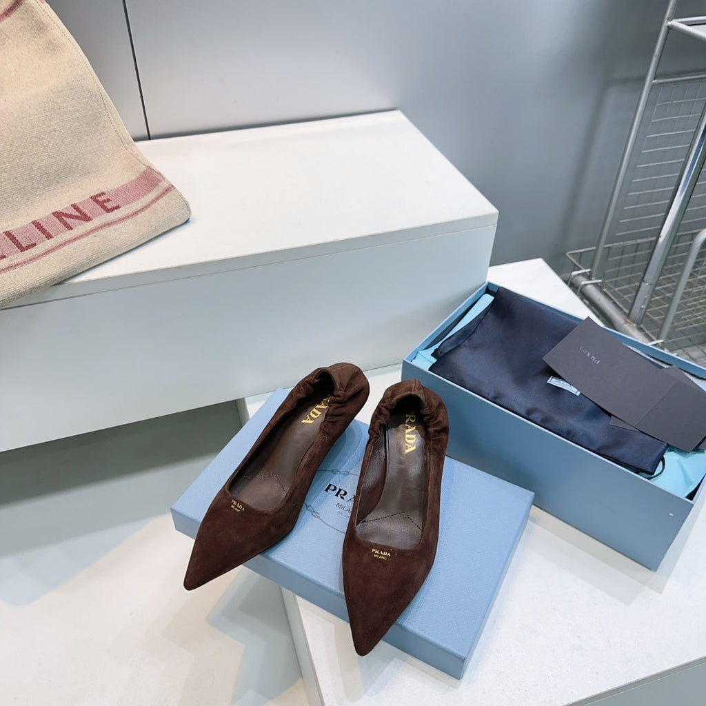 PRADA 26S PUMPS 55MM IN DARK BROWN SUEDE