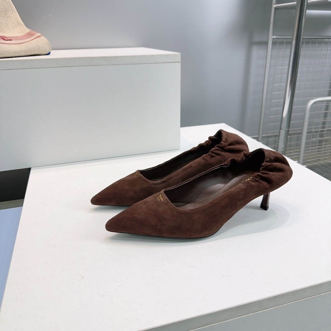 PRADA 26S PUMPS 55MM IN DARK BROWN SUEDE