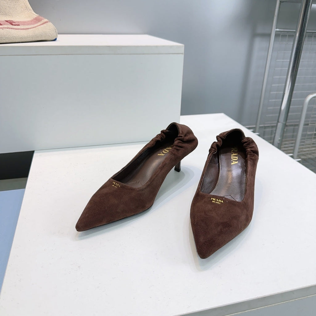 PRADA 26S PUMPS 55MM IN DARK BROWN SUEDE