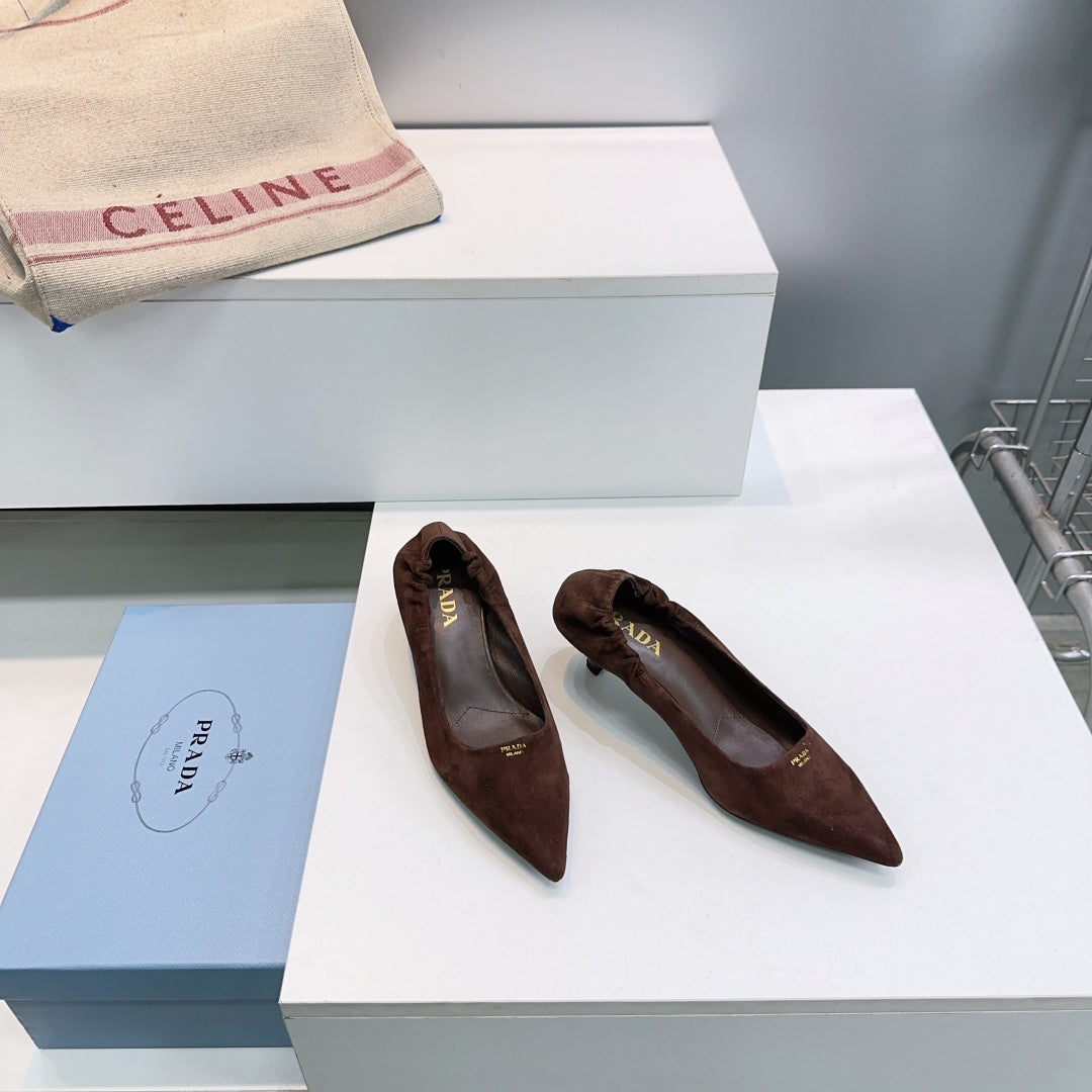 PRADA 26S PUMPS 55MM IN DARK BROWN SUEDE