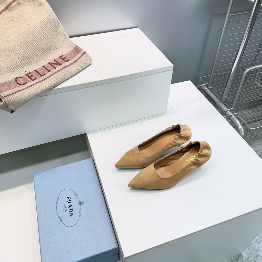 PRADA 26S PUMPS 55MM IN LIGHT BROWN SUEDE