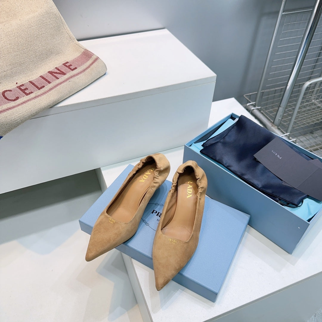 PRADA 26S PUMPS 55MM IN LIGHT BROWN SUEDE