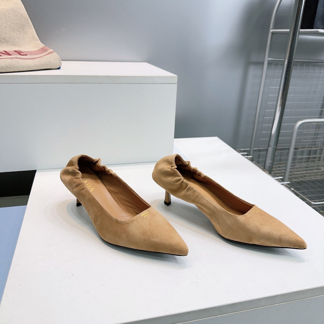 PRADA 26S PUMPS 55MM IN LIGHT BROWN SUEDE