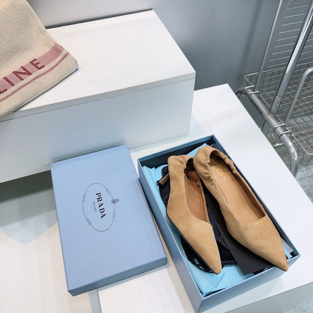 PRADA 26S PUMPS 55MM IN LIGHT BROWN SUEDE