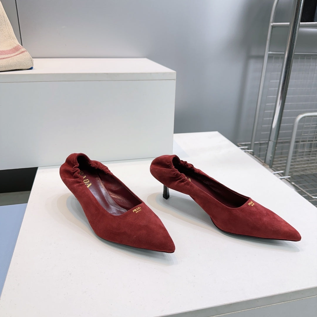 PRADA 26S PUMPS 55MM IN DARK RED SUEDE