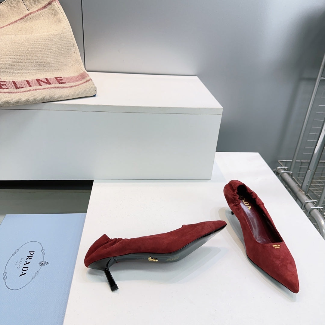 PRADA 26S PUMPS 55MM IN DARK RED SUEDE