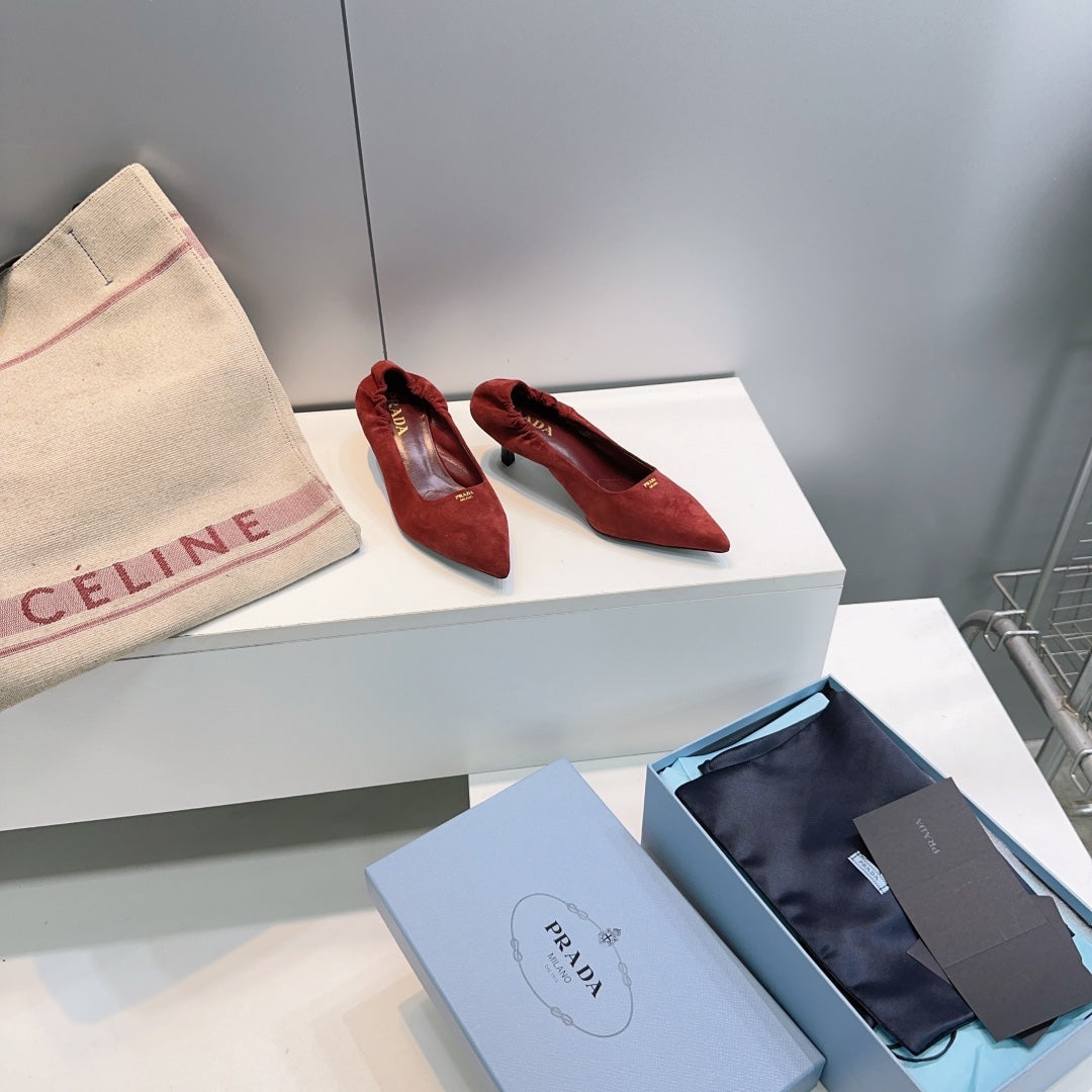 PRADA 26S PUMPS 55MM IN DARK RED SUEDE