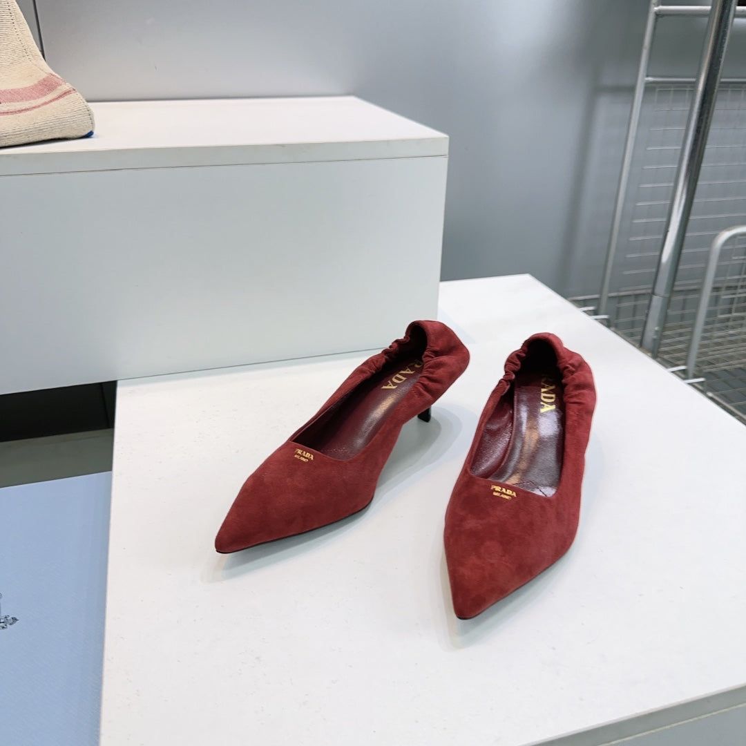 PRADA 26S PUMPS 55MM IN DARK RED SUEDE