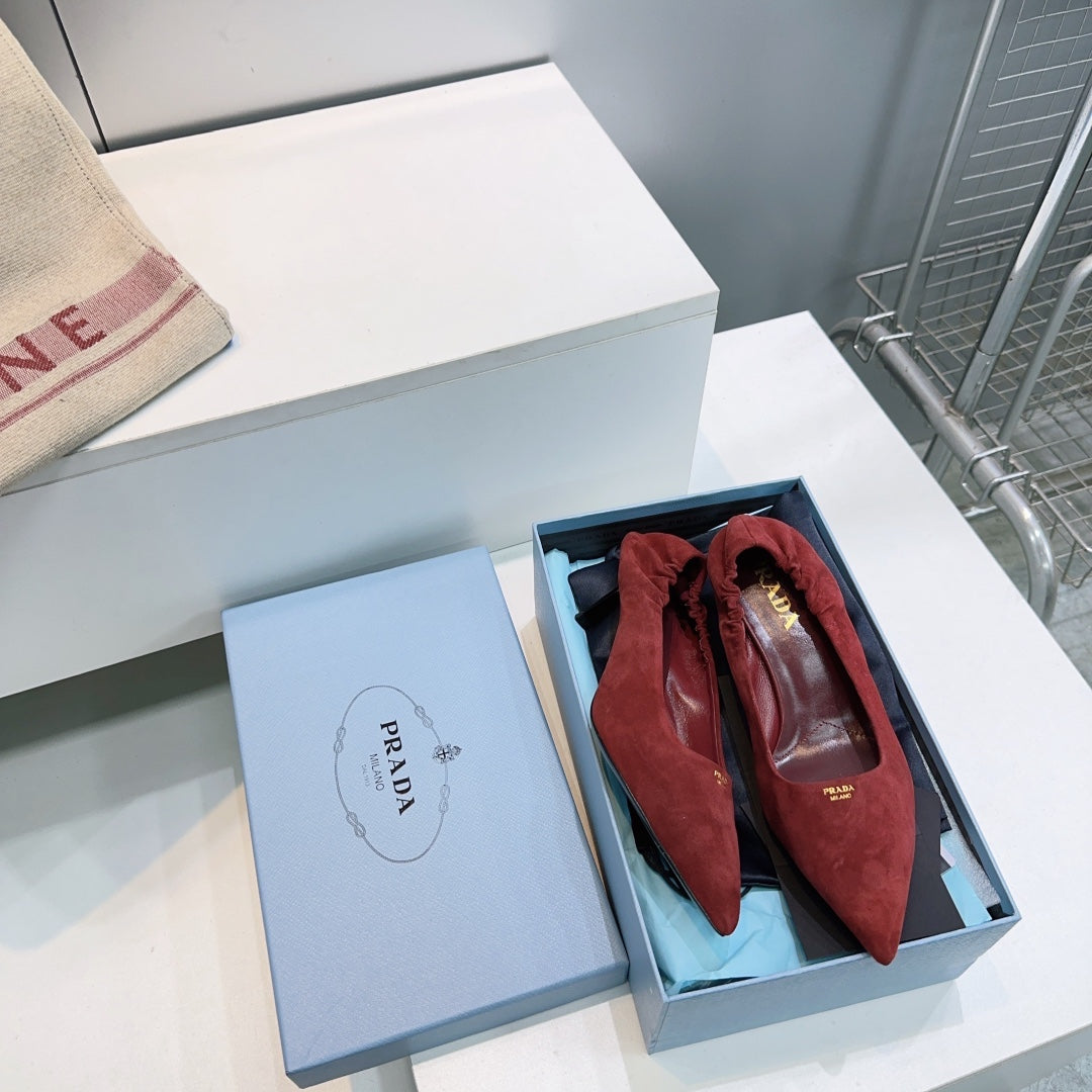 PRADA 26S PUMPS 55MM IN DARK RED SUEDE