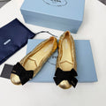 PRADA 26S BALLERINA FLATS IN GOLD CALFSKIN WITH BOW