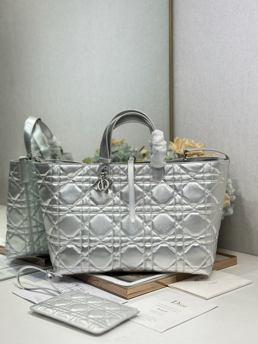 DIOR 26S TOUJOURS BAG 37 IN SILVER CALFSKIN