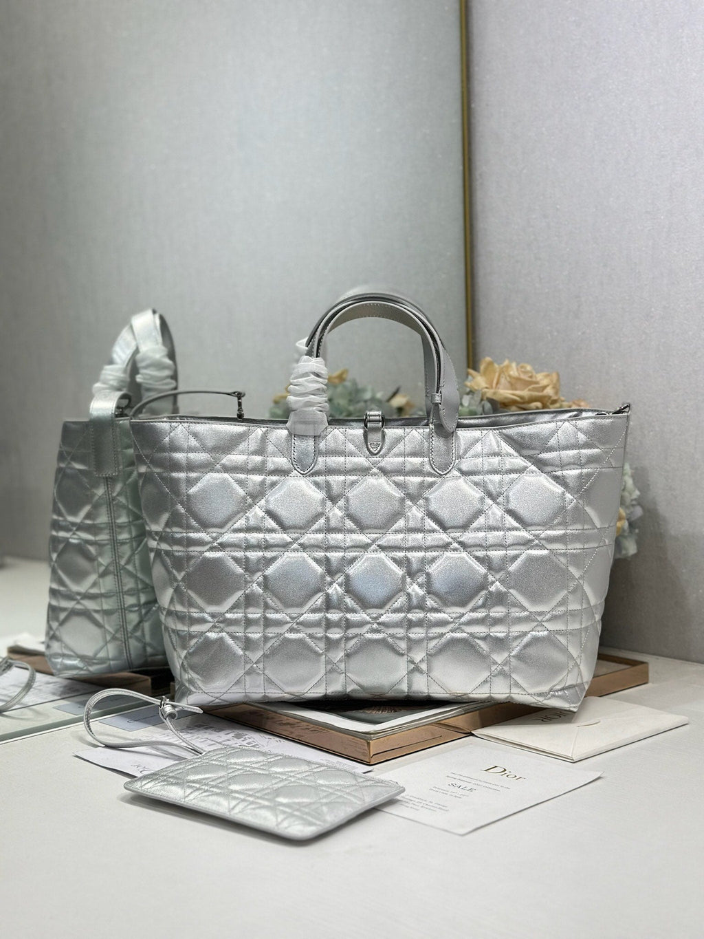 DIOR 26S TOUJOURS BAG 37 IN SILVER CALFSKIN