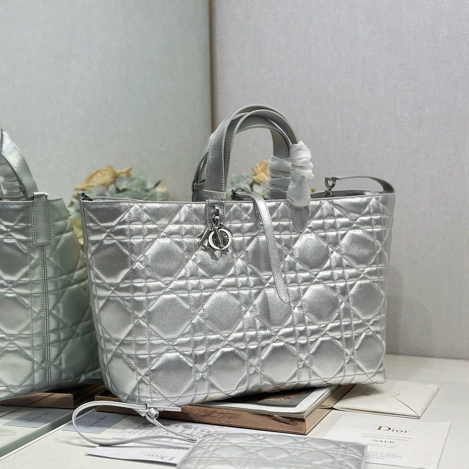 DIOR 26S TOUJOURS BAG 37 IN SILVER CALFSKIN