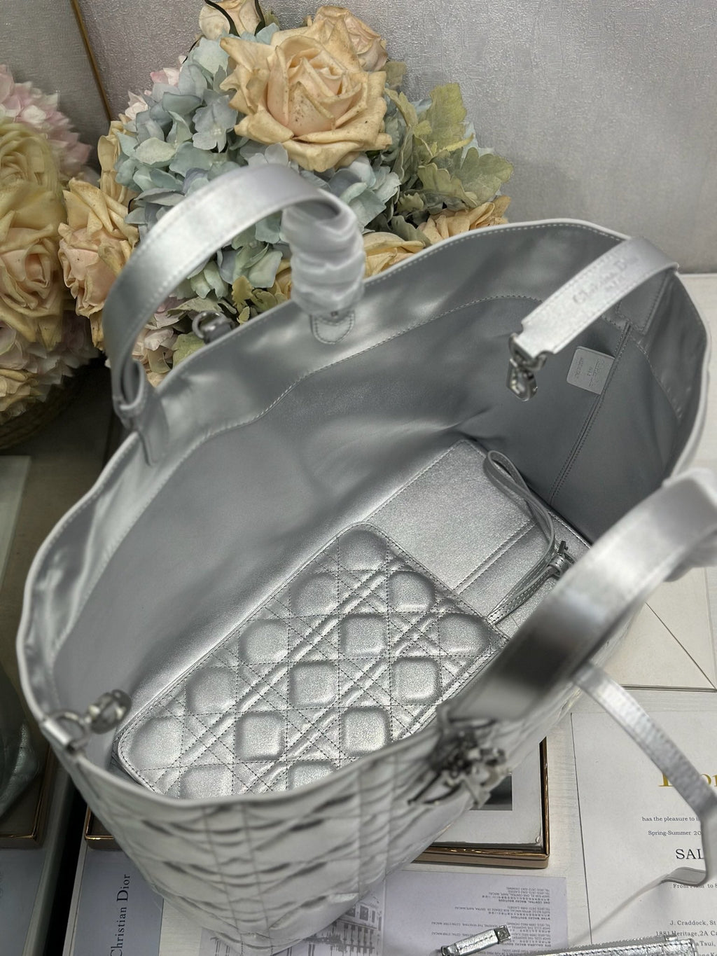 DIOR 26S TOUJOURS BAG 37 IN SILVER CALFSKIN