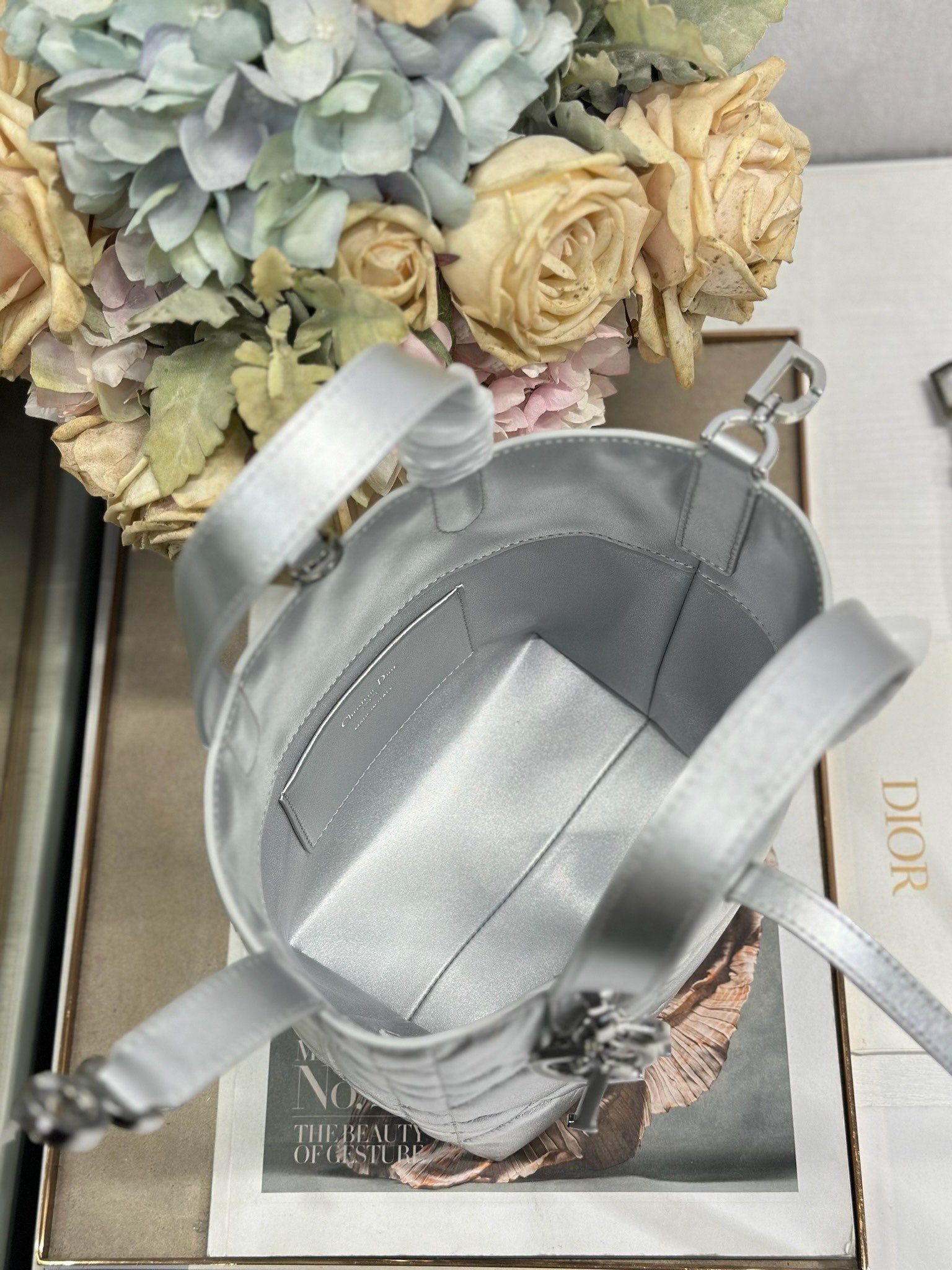 DIOR 26S TOUJOURS BAG 18 IN SILVER CALFSKIN