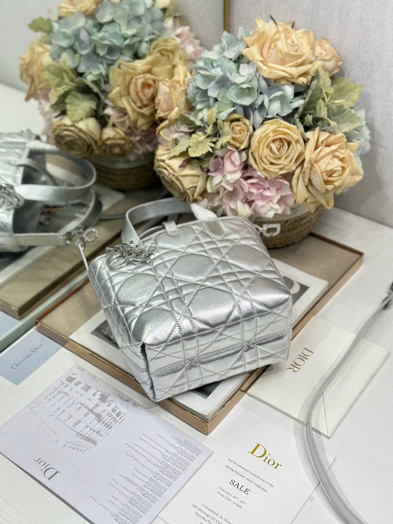 DIOR 26S TOUJOURS BAG 18 IN SILVER CALFSKIN