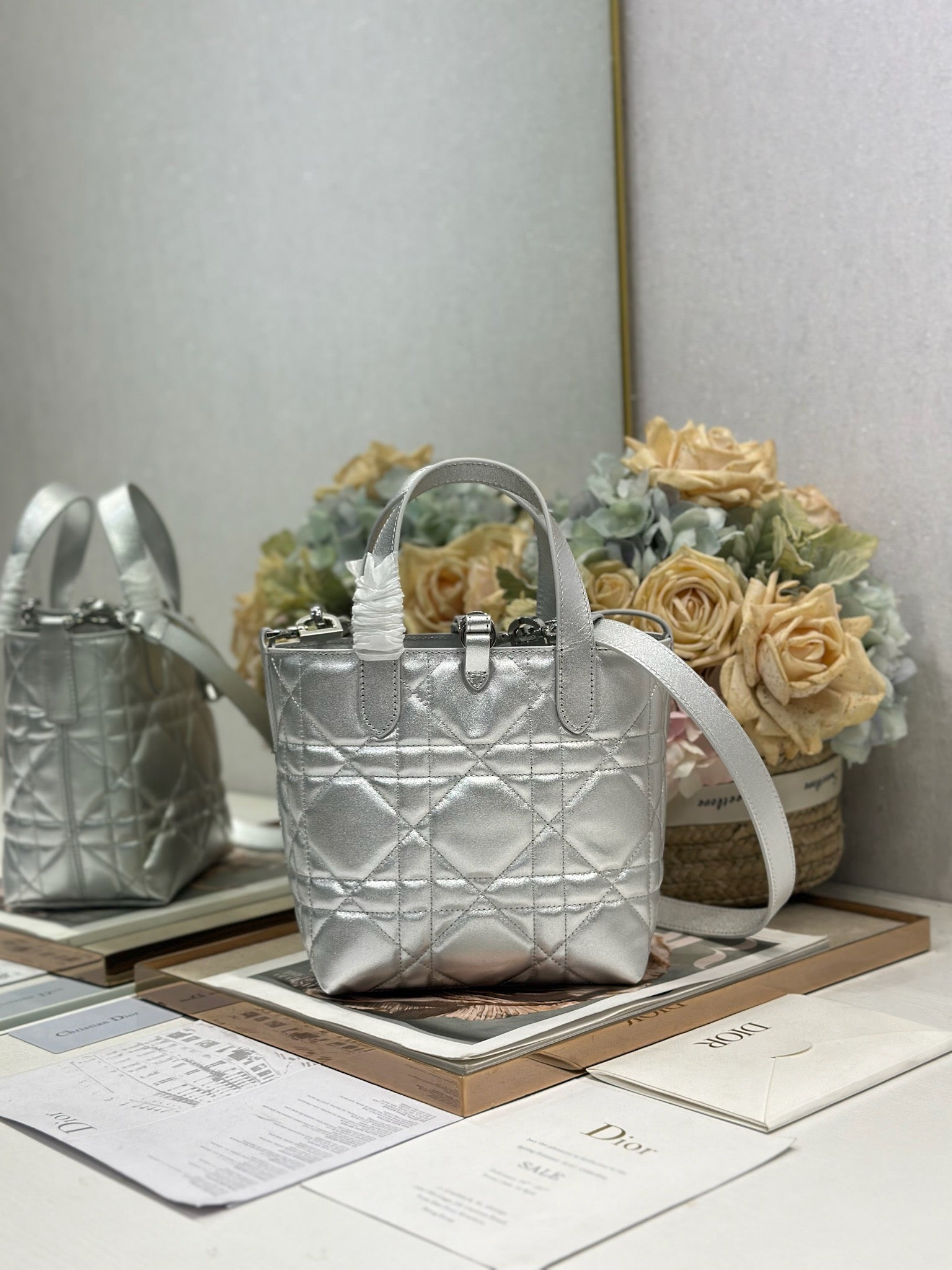 DIOR 26S TOUJOURS BAG 18 IN SILVER CALFSKIN