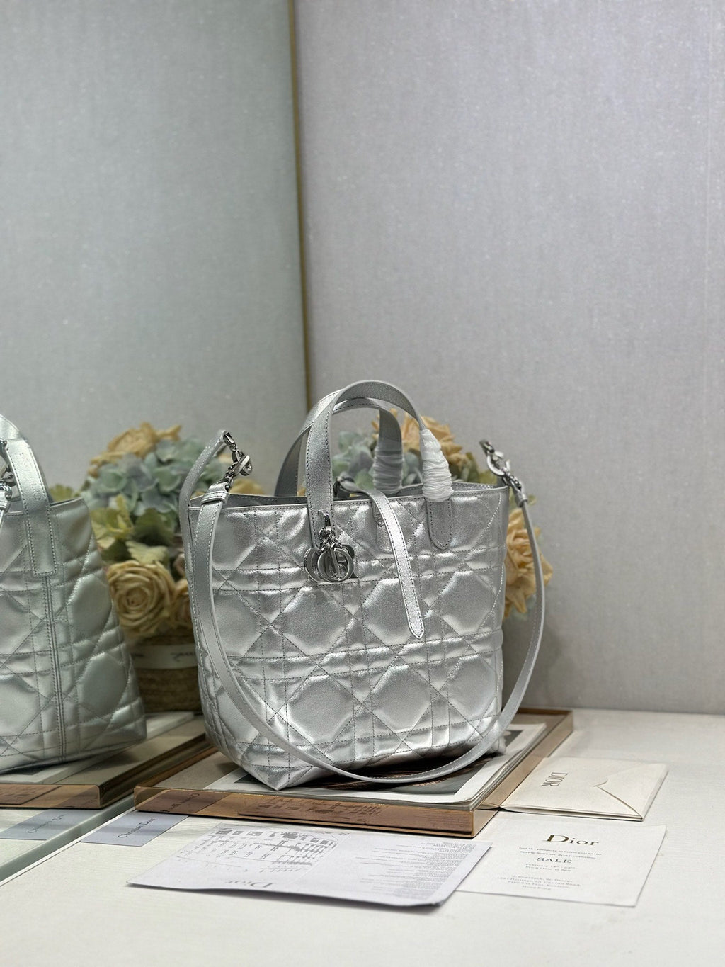 DIOR 26S TOUJOURS BAG 23 IN SILVER CALFSKIN
