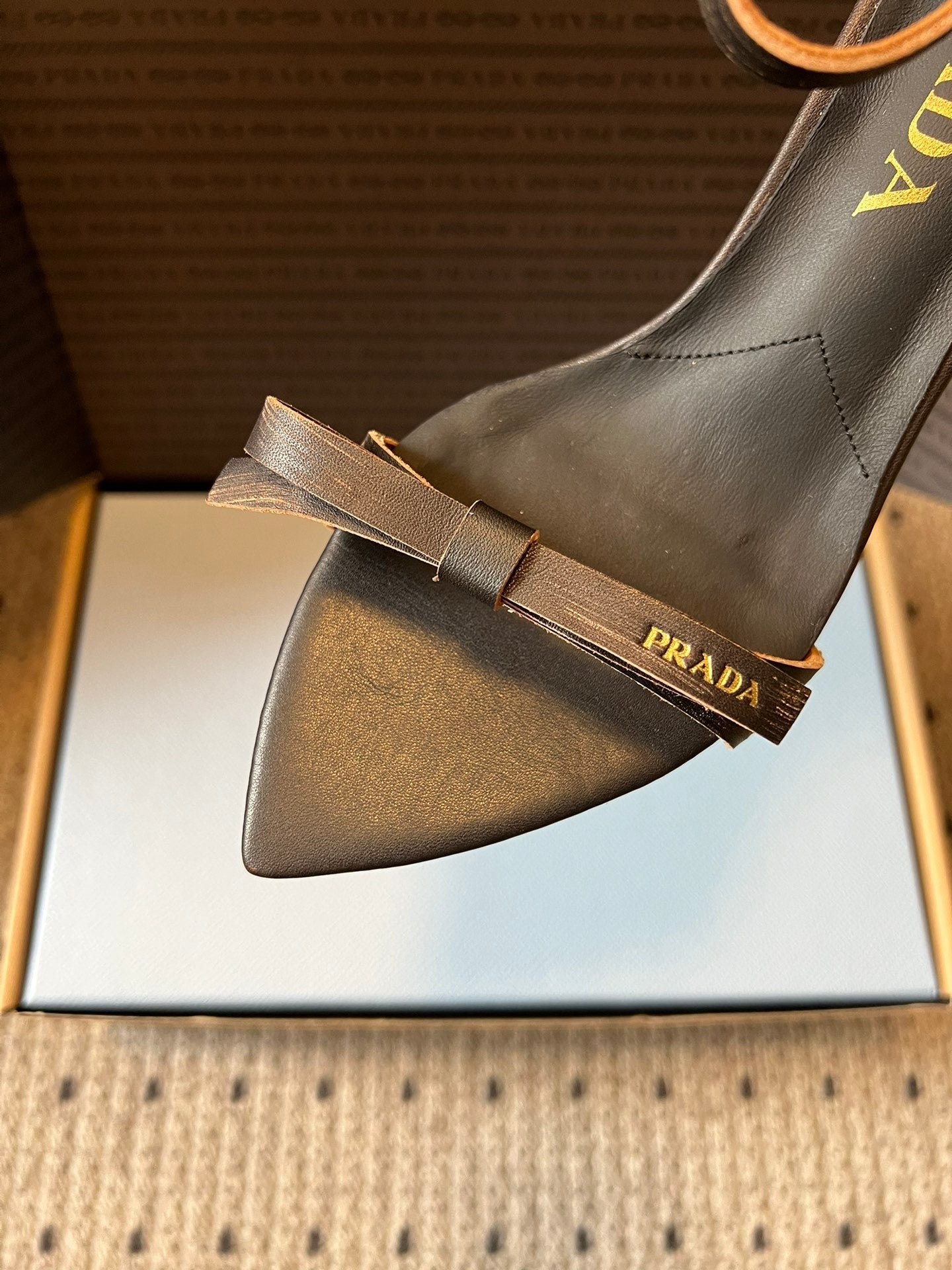 PRADA 26S POINTED-TOE STRAPPY HIGH-HEEL SANDALS 60MM IN DARK BROWN CALFSKIN