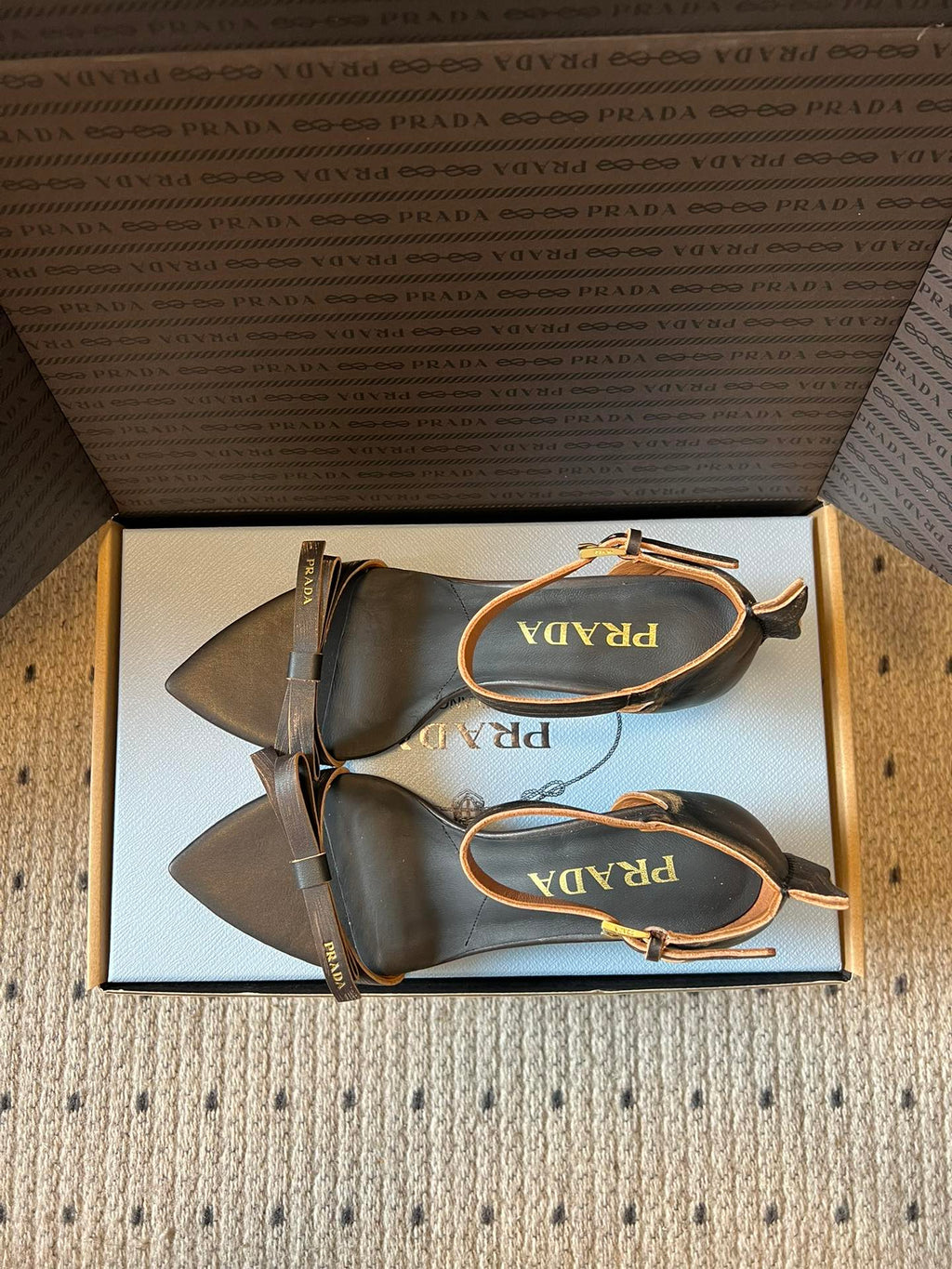 PRADA 26S POINTED-TOE STRAPPY HIGH-HEEL SANDALS 60MM IN DARK BROWN CALFSKIN