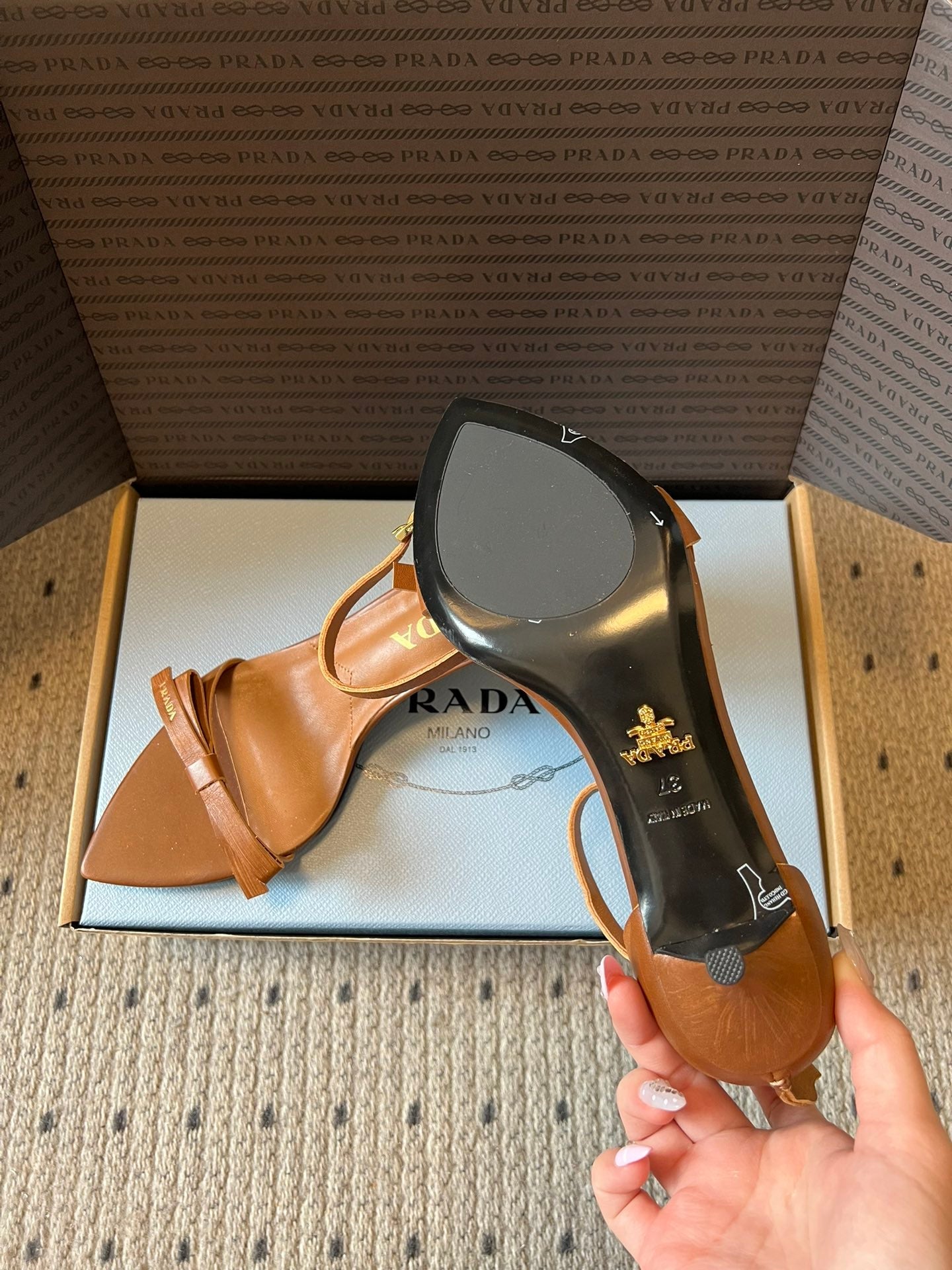 PRADA 26S POINTED-TOE STRAPPY HIGH-HEEL SANDALS 60MM IN CARAMEL BROWN CALFSKIN