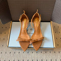 PRADA 26S POINTED-TOE STRAPPY HIGH-HEEL SANDALS 60MM IN CARAMEL BROWN CALFSKIN