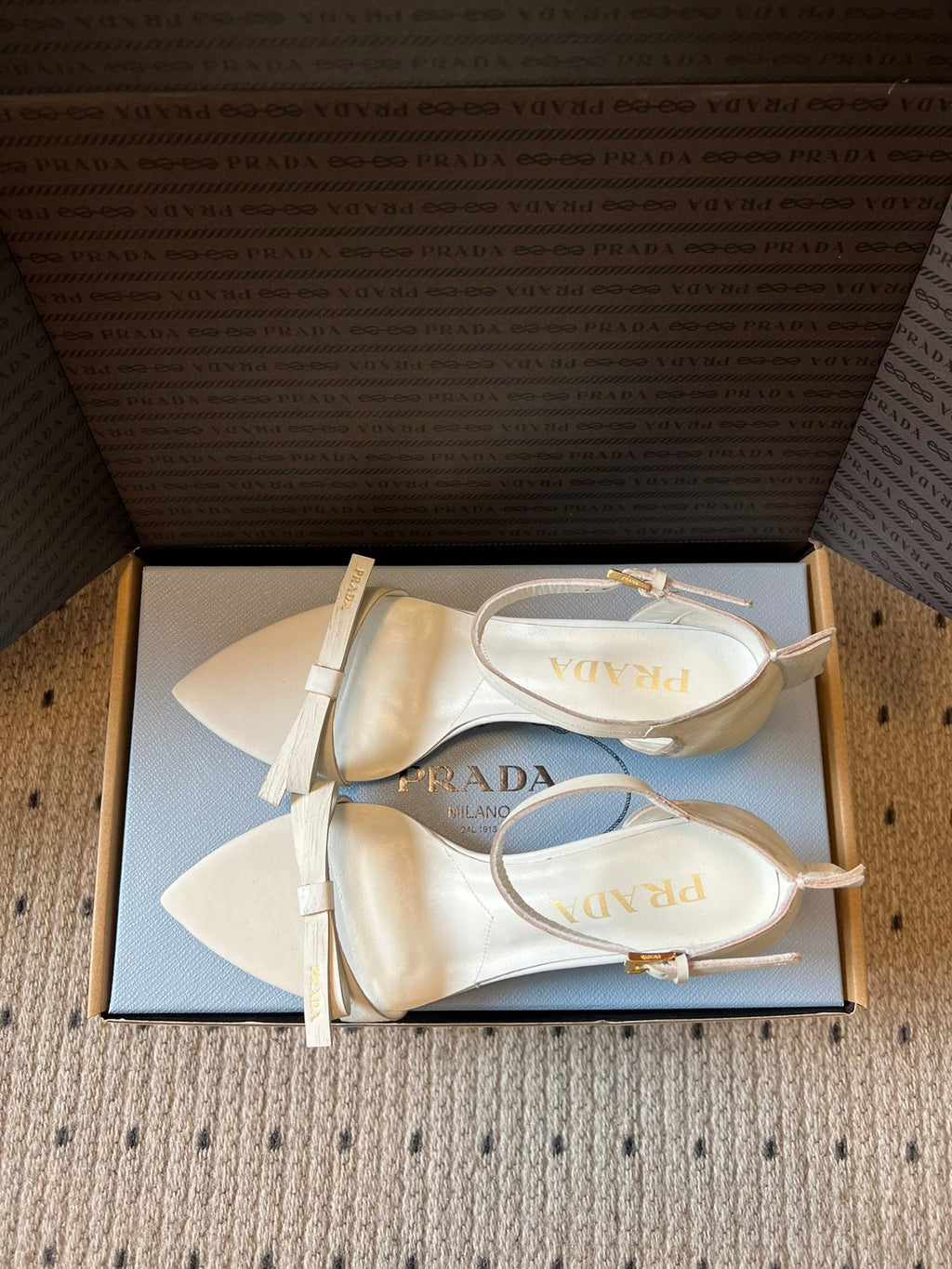 PRADA 26S POINTED-TOE STRAPPY HIGH-HEEL SANDALS 60MM IN CREAM WHITE CALFSKIN