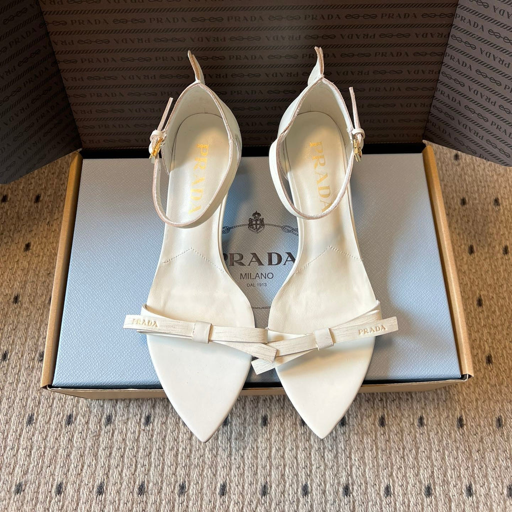 PRADA 26S POINTED-TOE STRAPPY HIGH-HEEL SANDALS 60MM IN CREAM WHITE CALFSKIN