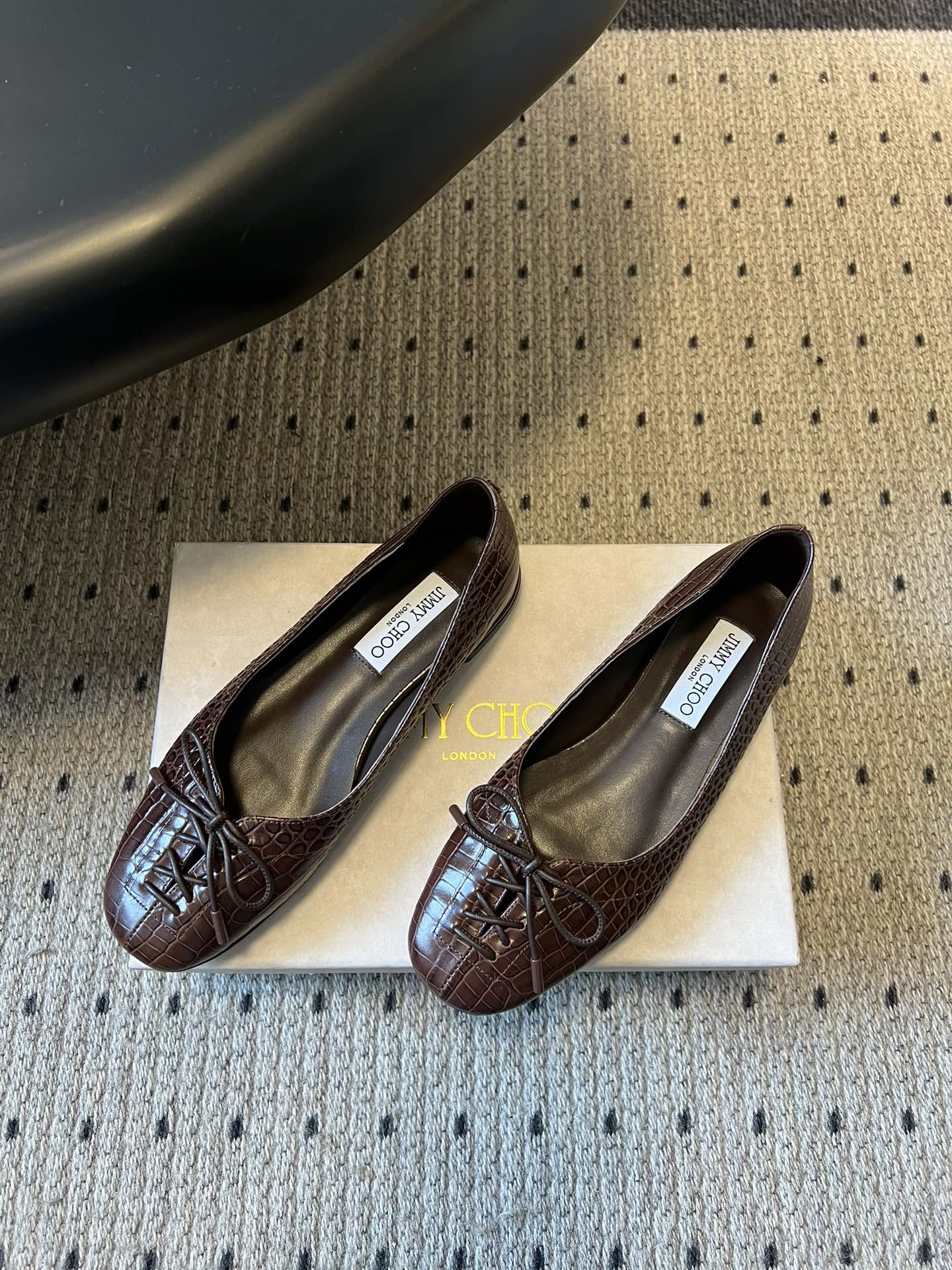 JIMMY CHOO 26S CLASSIC BALLET FLATS IN DARK BROWN CALFSKIN