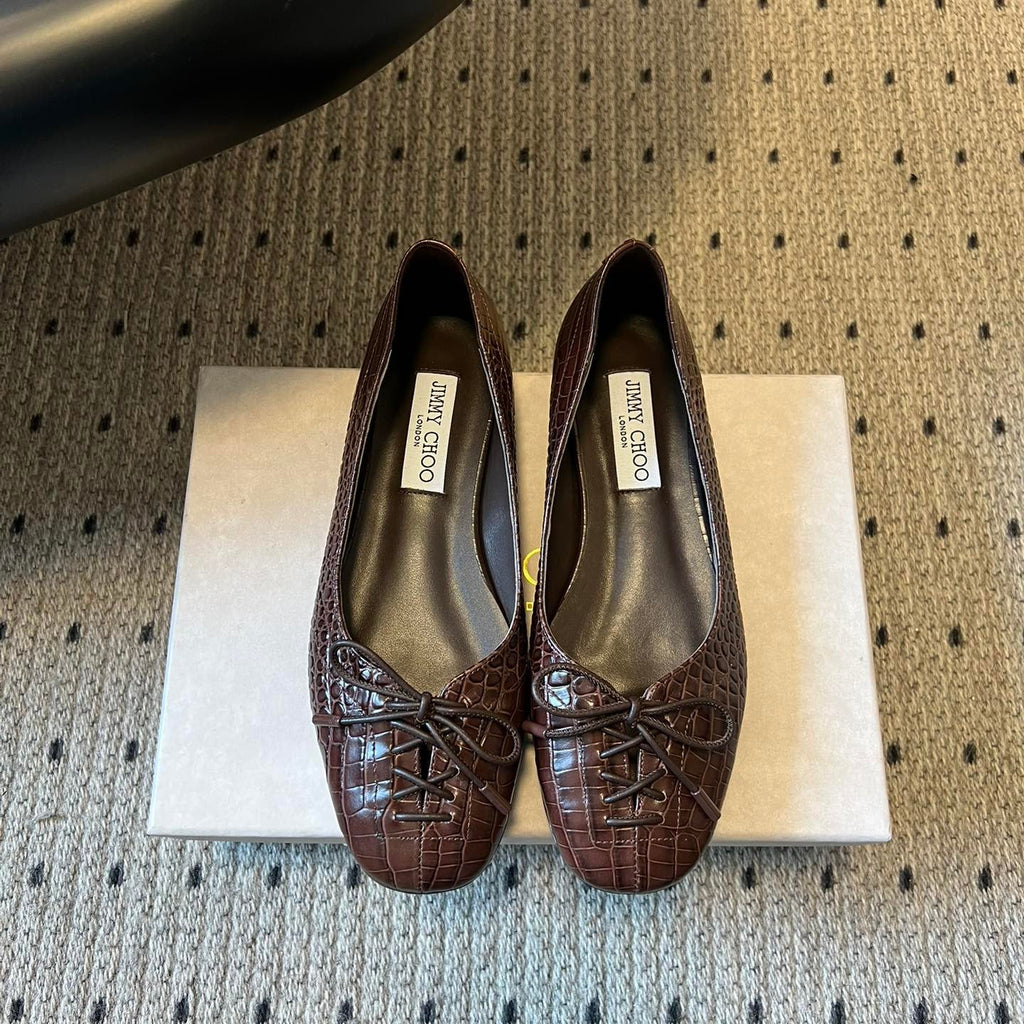 JIMMY CHOO 26S CLASSIC BALLET FLATS IN DARK BROWN CALFSKIN