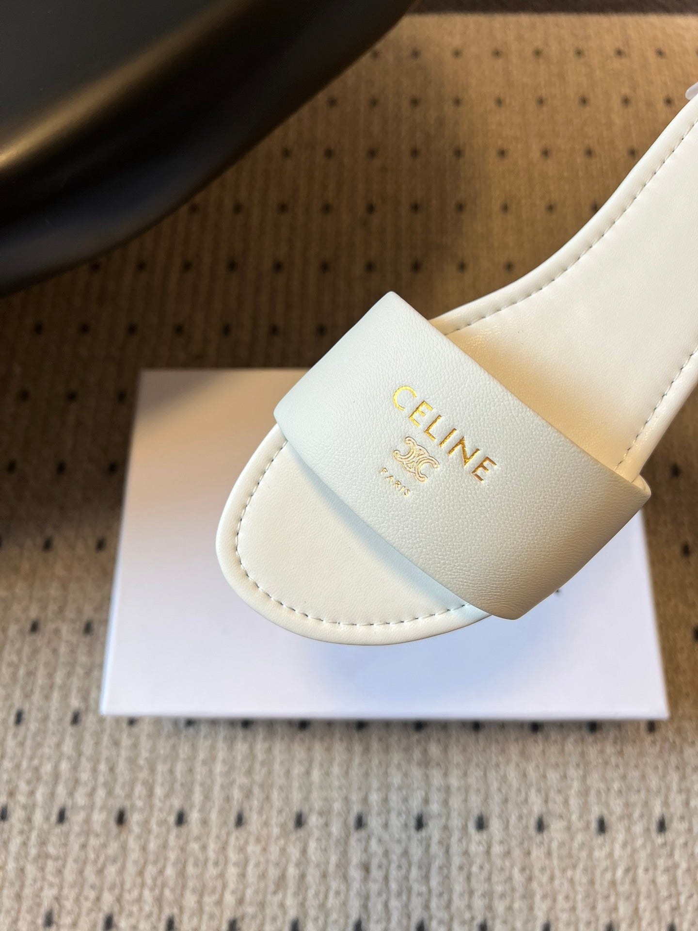 CELINE 26S FLAT SLIDES IN WHITE LAMBSKIN
