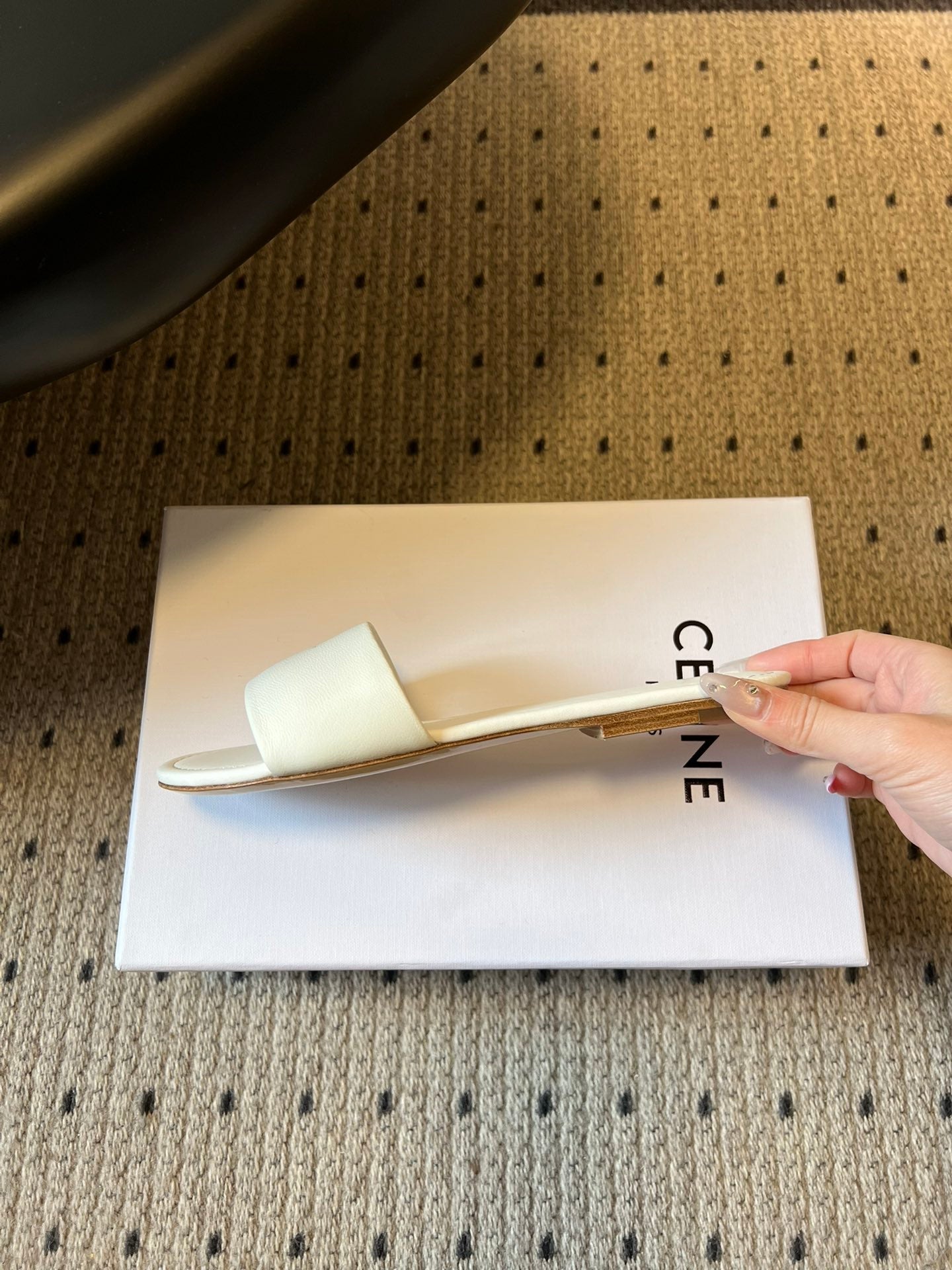 CELINE 26S FLAT SLIDES IN WHITE LAMBSKIN
