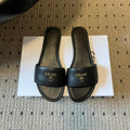 CELINE 26S FLAT SLIDES IN BLACK LAMBSKIN
