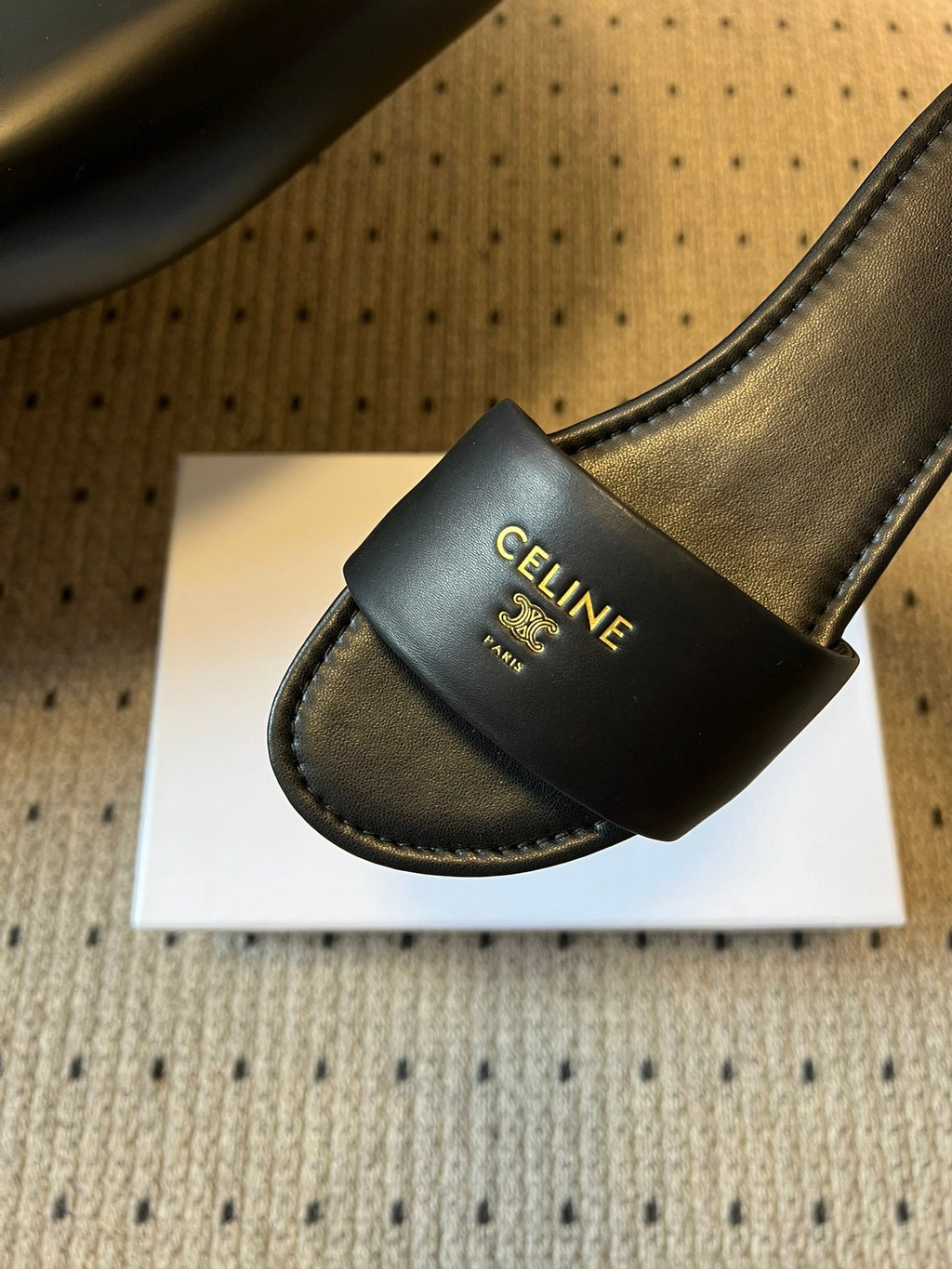 CELINE 26S FLAT SLIDES IN BLACK LAMBSKIN