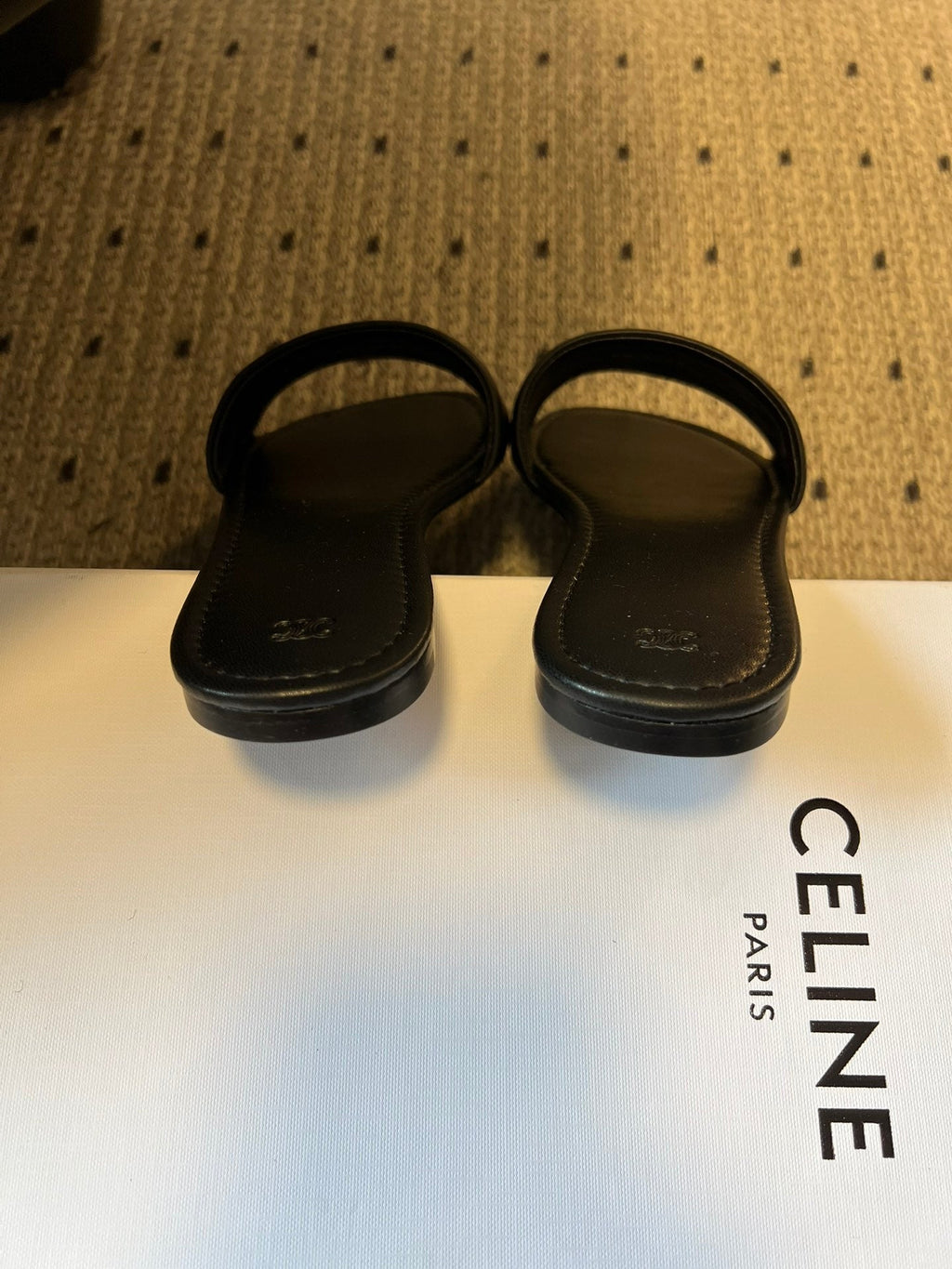 CELINE 26S FLAT SLIDES IN BLACK LAMBSKIN