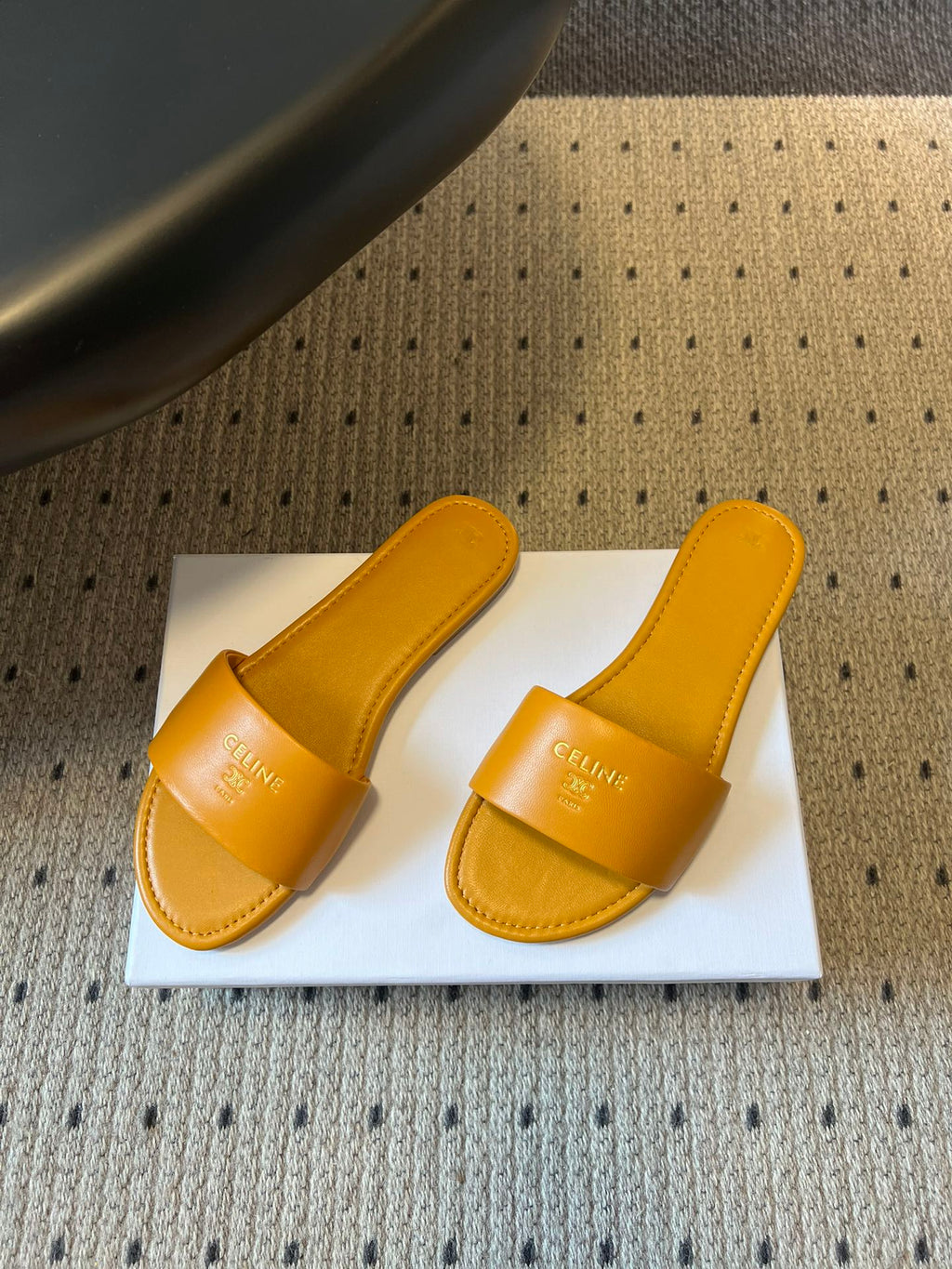 CELINE 26S FLAT SLIDES IN HONEY YELLOW LAMBSKIN